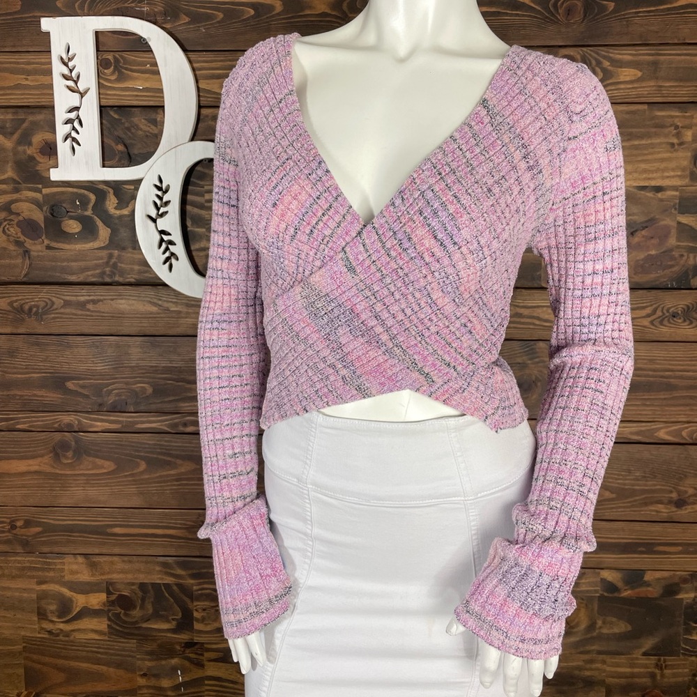 Free People | Brooke Wrap Sweater Fitted Long Sleeve Ribbed Knit Deep V-Neck Top